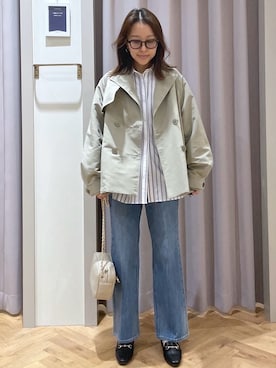 「アイテム（トレンチコート、グリーン系）」を使った、JMさん（レディース・155cm）の春コーディネート