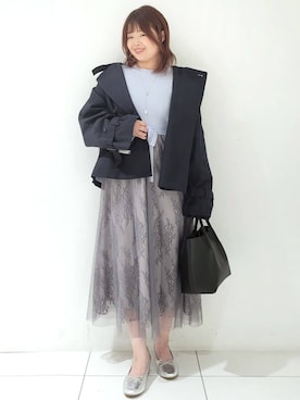 「アイテム（トレンチコート、ブルー系）」を使った、kinaさん（レディース・150cm）の冬コーディネート