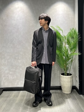 「TAKEO KIKUCHI（タケオキクチ）の【BOWLER HAT LABEL】ピンヘッドジャージ ジャケット（テーラードジャケット、ブラック系）」を使った、ruin3さん（メンズ）の冬コーディネート