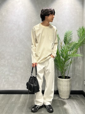 「TAKEO KIKUCHI（タケオキクチ）のシルケット ボーダー 長袖 Tシャツ（Tシャツ/カットソー、ホワイト系）」を使った、ruin3さん（メンズ）の秋コーディネート