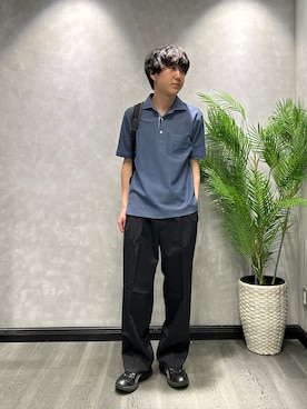 「TAKEO KIKUCHI（タケオキクチ）の【抗菌防臭】ハニカムメランジ ポロシャツ（ポロシャツ、ブルー系）」を使った、ruin3さん（メンズ）の春コーディネート