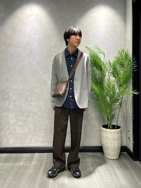 「TAKEO KIKUCHI（タケオキクチ）の【抗菌防臭】バーズアイメッシュノーカラージャケット（カーディガン/ボレロ、グレー系）」を使った、ruin3さん（メンズ）の春コーディネート