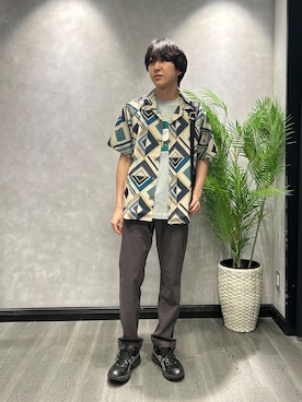 「TAKEO KIKUCHI（タケオキクチ）の播州 ドビーストライプ フラワーシャツ（シャツ/ブラウス、ブルー系）」を使った、ruin3さん（メンズ）の春コーディネート