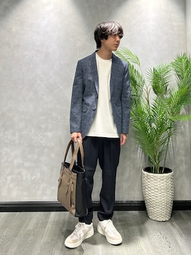 「TAKEO KIKUCHI（タケオキクチ）の【抗菌防臭】COOL DOTS（R）ドビープリント ジャケット（テーラードジャケット、ブルー系）」を使った、ruin3さん（メンズ）の夏コーディネート