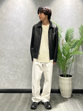 「TAKEO KIKUCHI（タケオキクチ）の【BOWLER HAT LABEL】シングルレザーライダースジャケット（ブルゾン、ブラック系）」を使った、ruin3さん（メンズ）の秋コーディネート