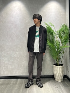 「TAKEO KIKUCHI（タケオキクチ）のリネンライクカルゼ リブブルゾン（ブルゾン、ブラック系）」を使った、ruin3さん（メンズ）の春コーディネート