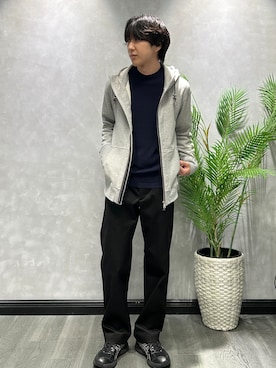 「TAKEO KIKUCHI（タケオキクチ）の【BOWLER HAT LABEL】ジップアップ スウェットパーカー（パーカー、グレー系）」を使った、ruin3さん（メンズ）の秋コーディネート