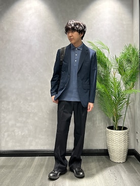 「TAKEO KIKUCHI（タケオキクチ）の【抗菌防臭】ハニカムメランジ ポロシャツ（ポロシャツ、ブルー系）」を使った、ruin3さん（メンズ）の春コーディネート