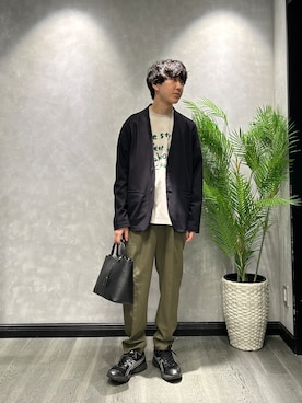「TAKEO KIKUCHI（タケオキクチ）の【抗菌防臭】バーズアイメッシュノーカラージャケット（カーディガン/ボレロ、ブルー系）」を使った、ruin3さん（メンズ）の春コーディネート