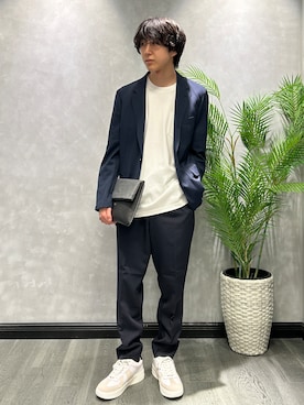 「TAKEO KIKUCHI（タケオキクチ）の【Begin5月号掲載/通気性】トリコットサッカー ジャケット（テーラードジャケット、ブルー系）」を使った、ruin3さん（メンズ）の夏コーディネート