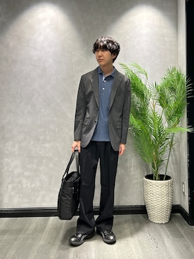 「TAKEO KIKUCHI（タケオキクチ）の【通気性】ジャージ千鳥柄 ジャケット（テーラードジャケット、ブルー系）」を使った、ruin3さん（メンズ）の春コーディネート