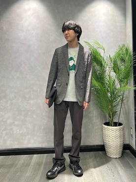 「TAKEO KIKUCHI（タケオキクチ）の【抗菌防臭】COOL DOTS（R）ドビープリント ジャケット（テーラードジャケット、ブラック系）」を使った、ruin3さん（メンズ）の春コーディネート