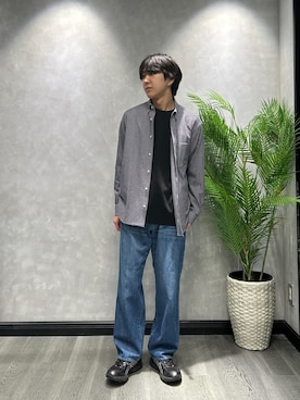 「TAKEO KIKUCHI（タケオキクチ）の【抗菌防臭/シーズンレス】シアサッカーギンガムチェック ストレッチシャツ（シャツ/ブラウス、ブルー系）」を使った、ruin3さん（メンズ）の春コーディネート