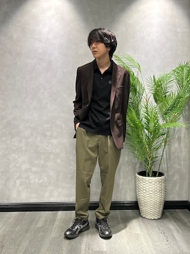 「TAKEO KIKUCHI（タケオキクチ）の【抗菌防臭】CALCULO（R）ジャージ ジャケット（テーラードジャケット、ブラウン系）」を使った、ruin3さん（メンズ）の夏コーディネート