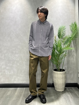 「TAKEO KIKUCHI（タケオキクチ）の【抗菌防臭/シーズンレス】シアサッカーギンガムチェック ストレッチシャツ（シャツ/ブラウス、ブルー系）」を使った、ruin3さん（メンズ）の秋コーディネート