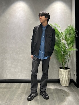 「TAKEO KIKUCHI（タケオキクチ）の【BOWLER HAT LABEL】撥水 MA－1ブルゾン（ブルゾン、ブラック系）」を使った、ruin3さん（メンズ）の春コーディネート