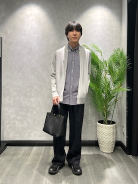 「TAKEO KIKUCHI（タケオキクチ）のジップアップ 鹿の子 ニット（ニット/セーター、グレー系）」を使った、ruin3さん（メンズ）の冬コーディネート