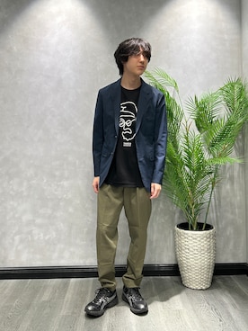 「TAKEO KIKUCHI（タケオキクチ）の【抗菌防臭】COOL DOTS（R）ドビープリント ジャケット（テーラードジャケット、ブルー系）」を使った、ruin3さん（メンズ）の夏コーディネート