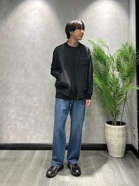 「TAKEO KIKUCHI（タケオキクチ）の【BOWLER HAT LABEL】撥水 MA－1ブルゾン（ブルゾン、ブラック系）」を使った、ruin3さん（メンズ）の春コーディネート
