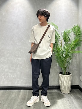 「TAKEO KIKUCHI（タケオキクチ）の【BOWLER HAT LABEL】アイスクリアコットンボーラーハットウォーカー 半袖ポケT（Tシャツ/カットソー、ホワイト系）」を使った、ruin3さん（メンズ）の夏コーディネート