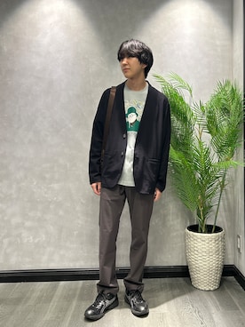 「TAKEO KIKUCHI（タケオキクチ）の【抗菌防臭】バーズアイメッシュノーカラージャケット（カーディガン/ボレロ、ブルー系）」を使った、ruin3さん（メンズ）の春コーディネート