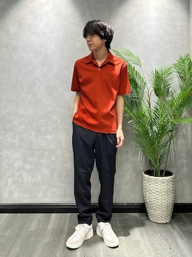 「TAKEO KIKUCHI（タケオキクチ）の【接触冷感】アイスクリアコットン ワンポイント ポロシャツ（ポロシャツ、レッド系）」を使った、ruin3さん（メンズ）の夏コーディネート