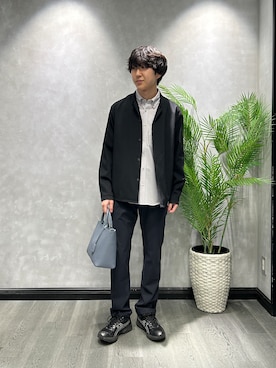 「TAKEO KIKUCHI（タケオキクチ）の【撥水・洗える・シワになりにくい】 リランチェ（R） シャツ（シャツ/ブラウス、ブラック系）」を使った、ruin3さん（メンズ）の春コーディネート