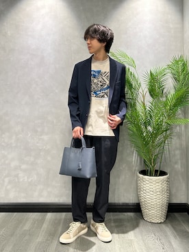 「TAKEO KIKUCHI（タケオキクチ）の【Begin5月号掲載/通気性】トリコットサッカー ジャケット（テーラードジャケット、ブルー系）」を使った、ruin3さん（メンズ）の夏コーディネート
