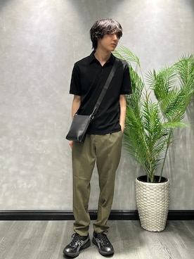「TAKEO KIKUCHI（タケオキクチ）の【接触冷感】アイスクリアコットン ワンポイント ポロシャツ（ポロシャツ、ブラック系）」を使った、ruin3さん（メンズ）の夏コーディネート