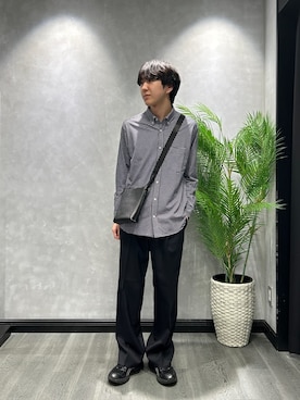「TAKEO KIKUCHI（タケオキクチ）の【抗菌防臭/シーズンレス】シアサッカーギンガムチェック ストレッチシャツ（シャツ/ブラウス、ブルー系）」を使った、ruin3さん（メンズ）の冬コーディネート