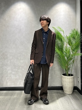 「TAKEO KIKUCHI（タケオキクチ）の【抗菌防臭】CALCULO（R）ジャージ ジャケット（テーラードジャケット、ブラウン系）」を使った、ruin3さん（メンズ）の春コーディネート