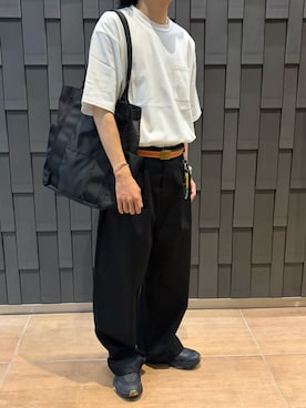 「kuros'（クロス）の【kuros'オリジナル】 コーデュラメッシュコンビトートバッグ 軽量 日本製（ショルダーバッグ、ブラック系）」を使った、kh01さん（メンズ・178cm）の夏コーディネート