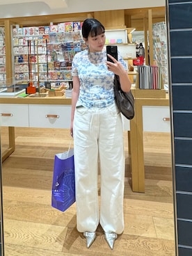 「ノーブランド品のアイテム（Tシャツ/カットソー、ホワイト系）」を使った、もかさん（レディース・159cm）の夏コーディネート