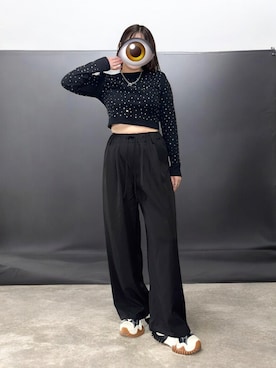 「ノーブランド品のアイテム（Tシャツ/カットソー、ブラック系）」を使った、もかさん（レディース・159cm）の春コーディネート