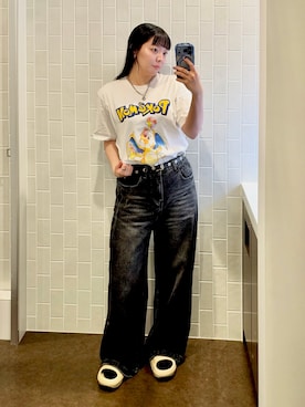 「UNIQLO（ユニクロ）のアイテム（Tシャツ/カットソー、ホワイト系）」を使った、もかさん（レディース・159cm）の秋コーディネート