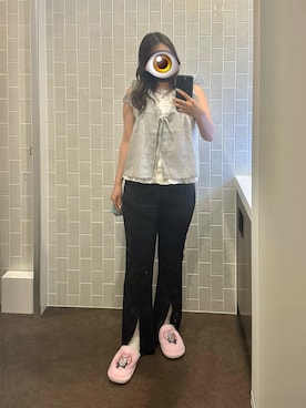 「ノーブランド品のアイテム（シャツ/ブラウス、ホワイト系）」を使った、もかさん（レディース・159cm）の夏コーディネート