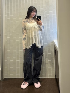 「古着のアイテム（キャミソール、ホワイト系）」を使った、もかさん（レディース・159cm）の夏コーディネート