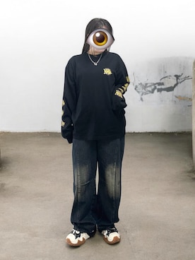 「XLARGE（エクストララージ）のL/S TEE SCRIPT（Tシャツ/カットソー、ブラック系）」を使った、もかさん（レディース・159cm）の春コーディネート
