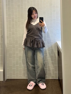 「ノーブランド品のアイテム（デニムパンツ、ブルー系）」を使った、もかさん（レディース・159cm）の夏コーディネート