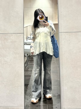 「古着のアイテム（キャミソール、ホワイト系）」を使った、もかさん（レディース・159cm）の春コーディネート