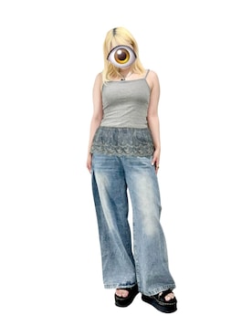 「ワイドパンツ」｜「アイテム（ブルー系）」を使った、もかさん（レディース・159cm）の夏コーディネート