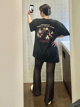 「長崎のお土産屋さんのアイテム（Tシャツ/カットソー、ブラック系）」を使った、もかさん（レディース・159cm）の夏コーディネート