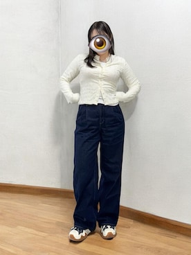 「ノーブランド品のアイテム（カーディガン/ボレロ、ホワイト系）」を使った、もかさん（レディース・159cm）の春コーディネート