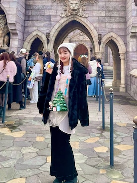 「ベロア」｜「アイテム（帽子）」を使った、もかさん（レディース・159cm）の冬コーディネート