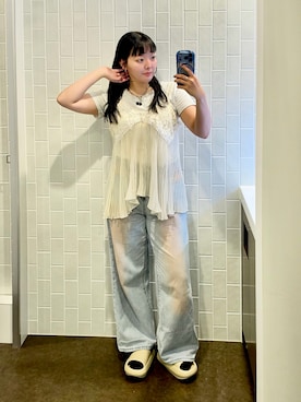 「古着のアイテム（キャミソール、ホワイト系）」を使った、もかさん（レディース・159cm）の秋コーディネート