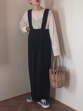 「select MOCA by son（セレクトモカバイソン）のアイテム（オールインワン・サロペット）」を使った、はなこさん（レディース・160cm）の春コーディネート