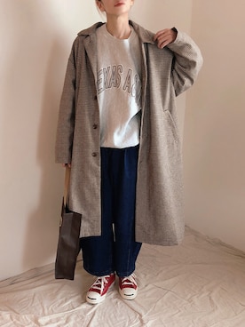「オーバーコート」｜「アイテム（スウェット）」を使った、はなこさん（レディース・160cm）の秋コーディネート