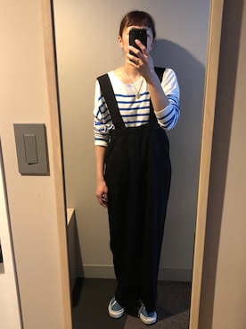 「select MOCA by son（セレクトモカバイソン）のアイテム（オールインワン・サロペット）」を使った、はなこさん（レディース・160cm）の春コーディネート