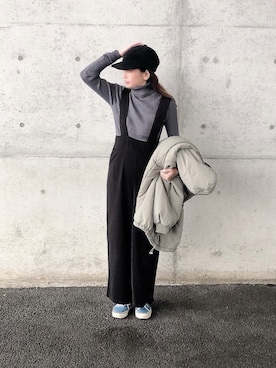 「select MOCA by son（セレクトモカバイソン）のアイテム（サロペット/オーバーオール）」を使った、はなこさん（レディース・160cm）の冬コーディネート