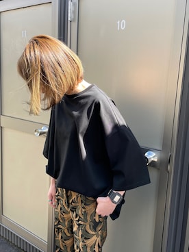 「style proudのアイテム（Tシャツ/カットソー、ブラック系）」を使った、はなこさん（レディース・160cm）の春コーディネート